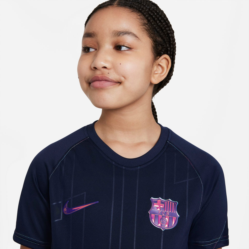 FC Barcelona Away Big Kids' Nike Dri-FIT Pre-Match Soccer Top - DH2039-452-NIKE by Nike | Available at Niky's Sports