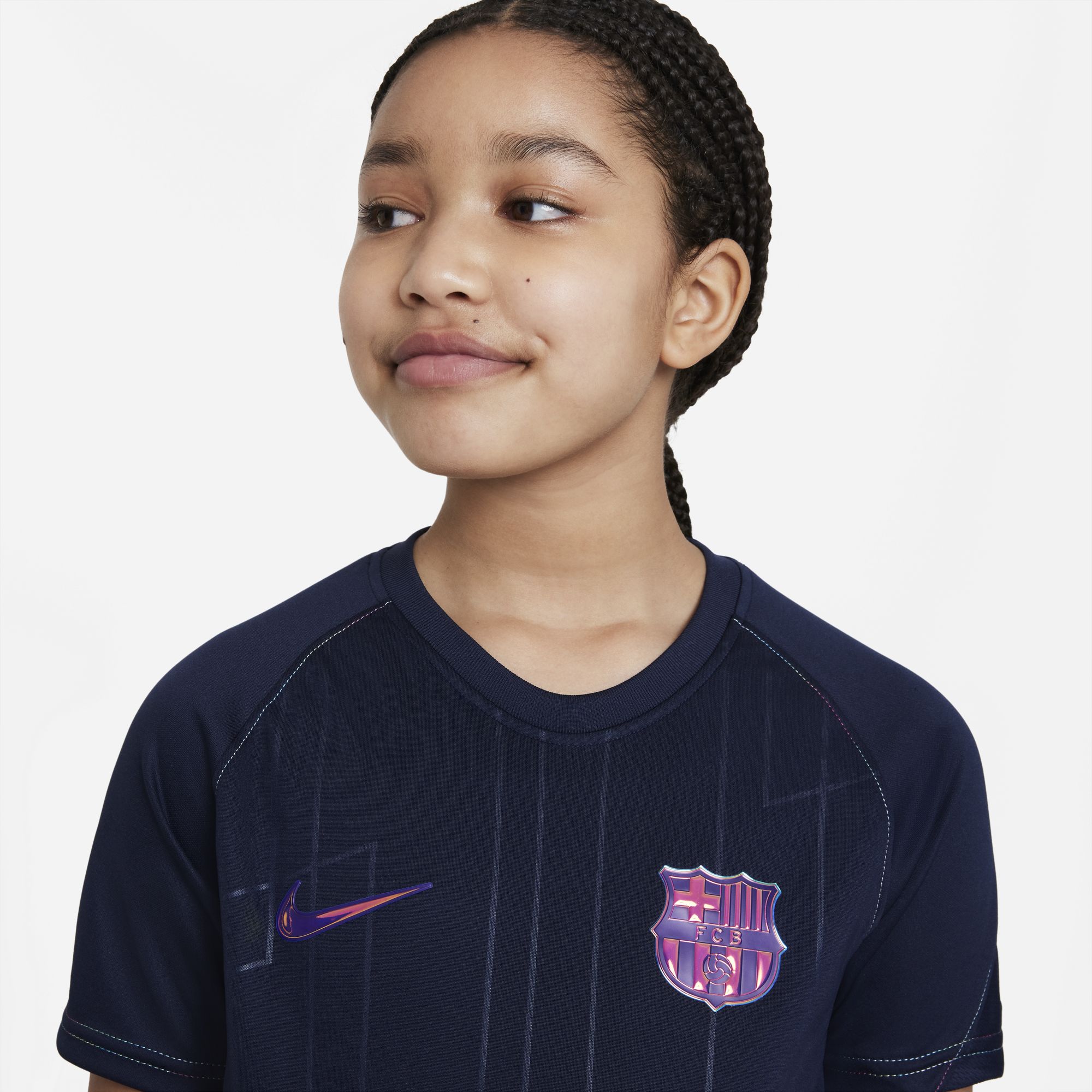 FC Barcelona Away Big Kids' Nike Dri-FIT Pre-Match Soccer Top - DH2039-452-NIKE by Nike | Available at Niky's Sports
