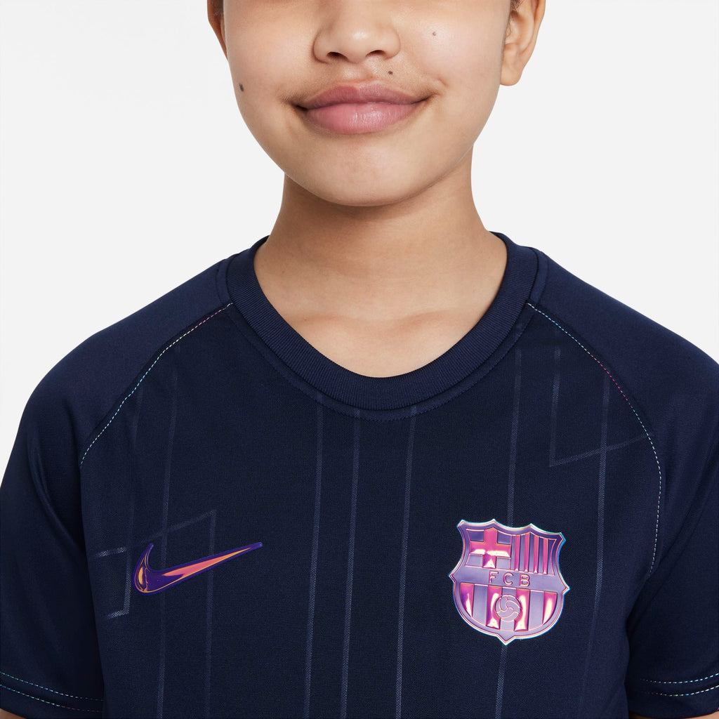 FC Barcelona Away Big Kids' Nike Dri-FIT Pre-Match Soccer Top - DH2039-452-NIKE by Nike | Available at Niky's Sports