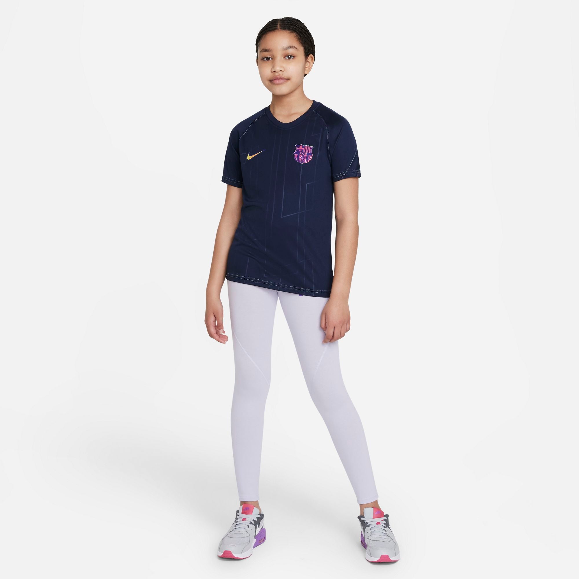 FC Barcelona Away Big Kids' Nike Dri-FIT Pre-Match Soccer Top - DH2039-452-NIKE by Nike | Available at Niky's Sports