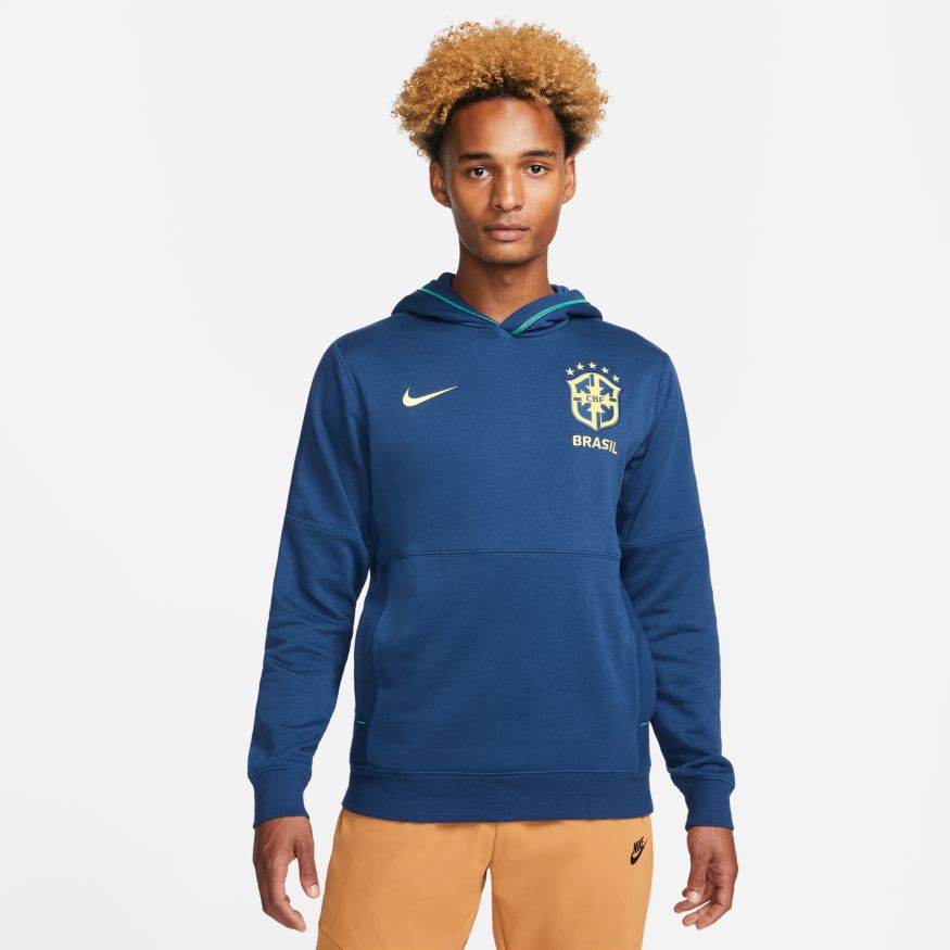 Nike  Brazil Travel Men's Fleece Soccer Hoodie - DH4822-490-NIKE by Nike | Available at Niky's Sports