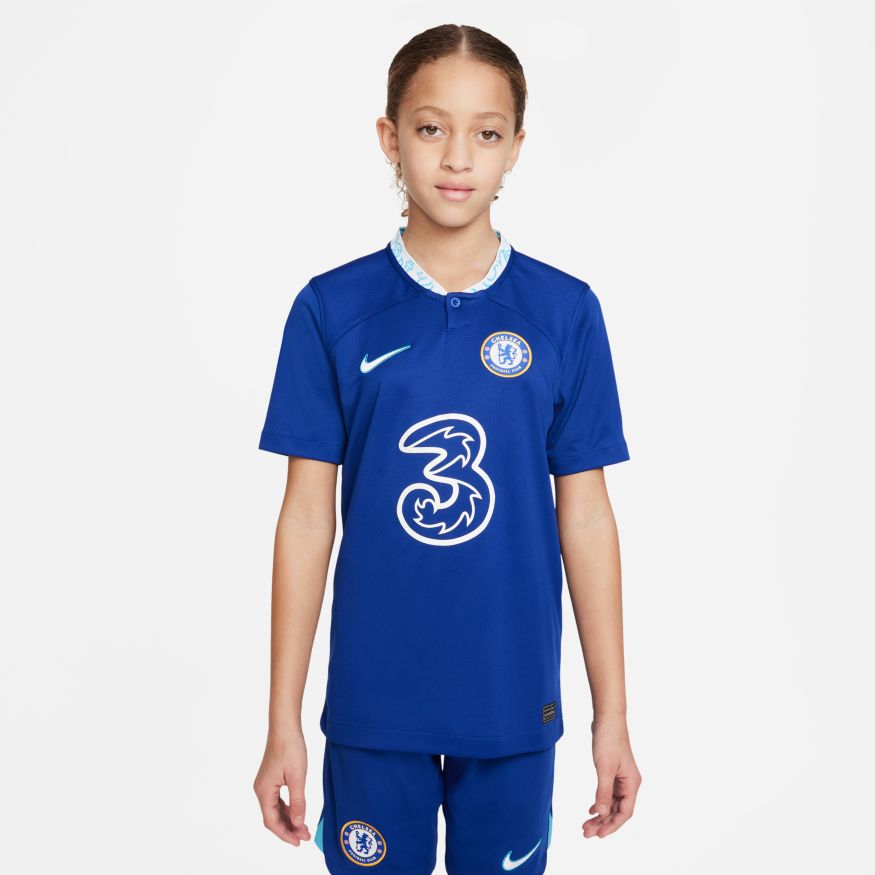 Luchtvaartmaatschappijen Noord West Detector Chelsea FC 2022/23 Stadium Home Big Kids' Nike Dri-FIT Soccer Jersey