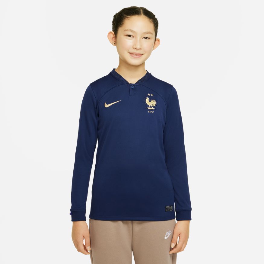 Nike France Stadium Home Big Kids' Nike Dri-FIT Long-Sleeve Soccer Jersey
