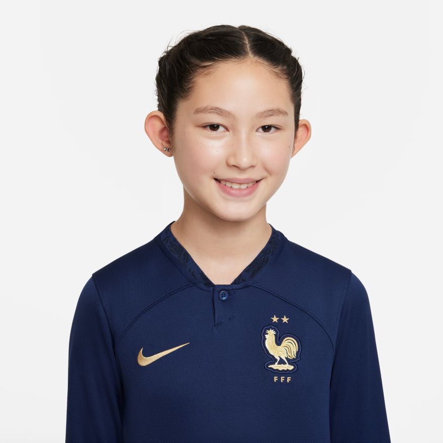 Nike France Stadium Home Big Kids' Nike Dri-FIT Long-Sleeve Soccer Jersey