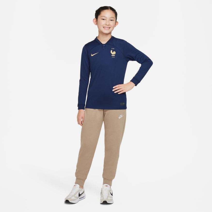 Nike France Stadium Home Big Kids' Nike Dri-FIT Long-Sleeve Soccer Jersey