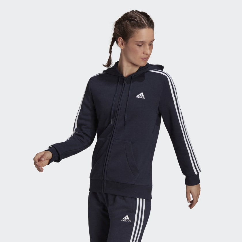 ESSENTIALS FLEECE 3-STRIPES FULL-ZIP HOODIE WOMEN'S