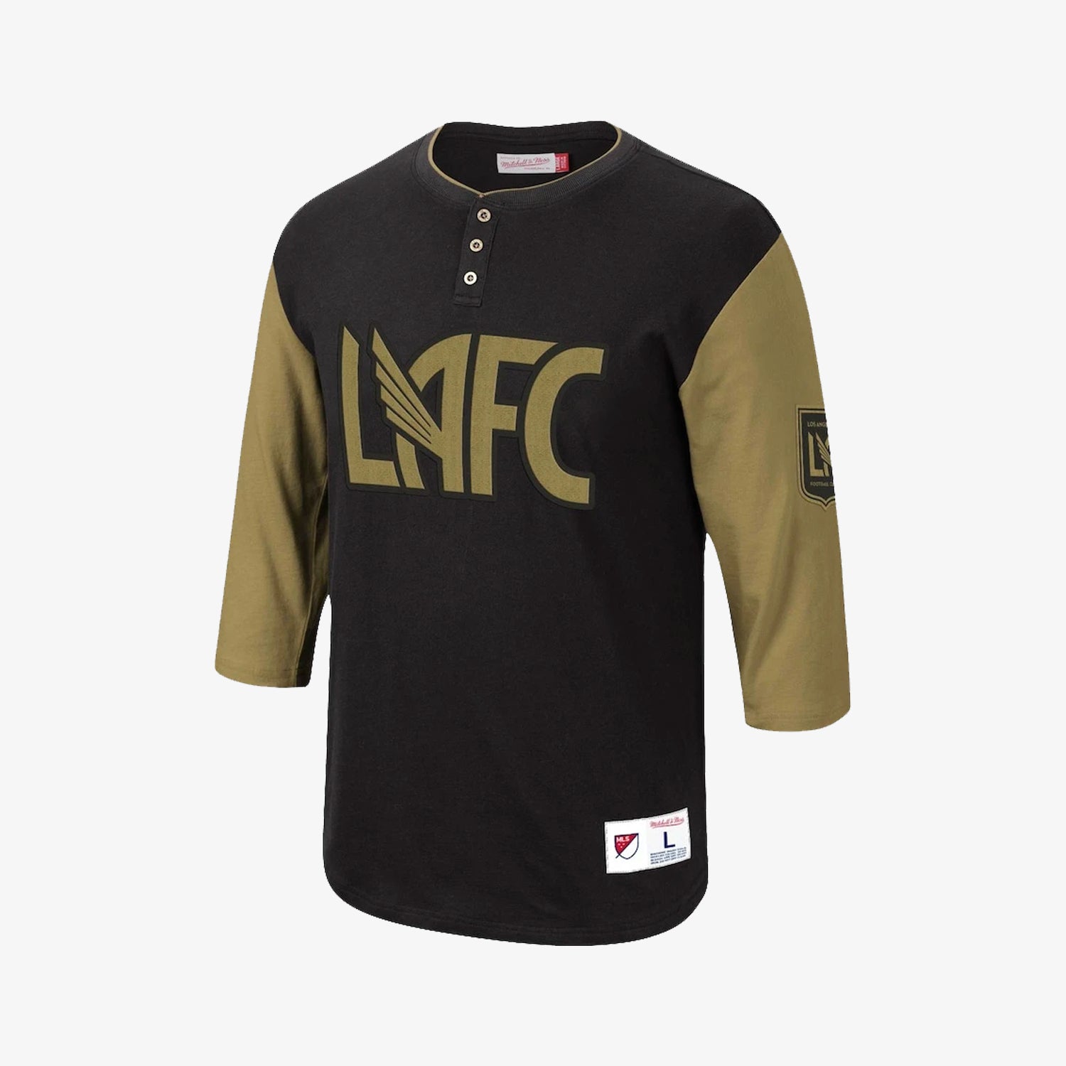 Men's LAFC Henley 3/4 Sleeve Black and Gold - HENLAJ19006-LAFBLCK-MITCHELL & NESS by Mitchell & Ness | Available at Niky's Sports