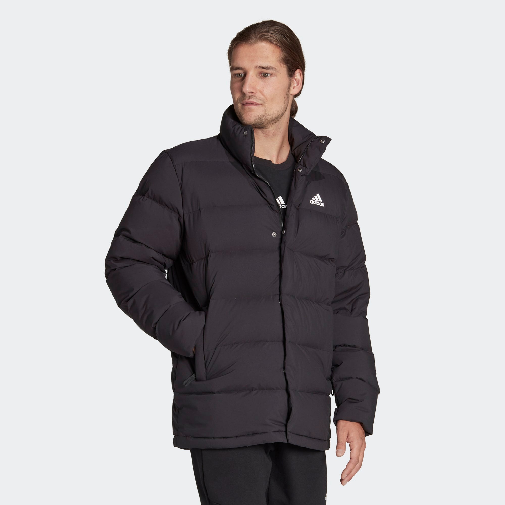 ADIDAS MENS HELIONIC MID-LENGTH DOWN JACKET