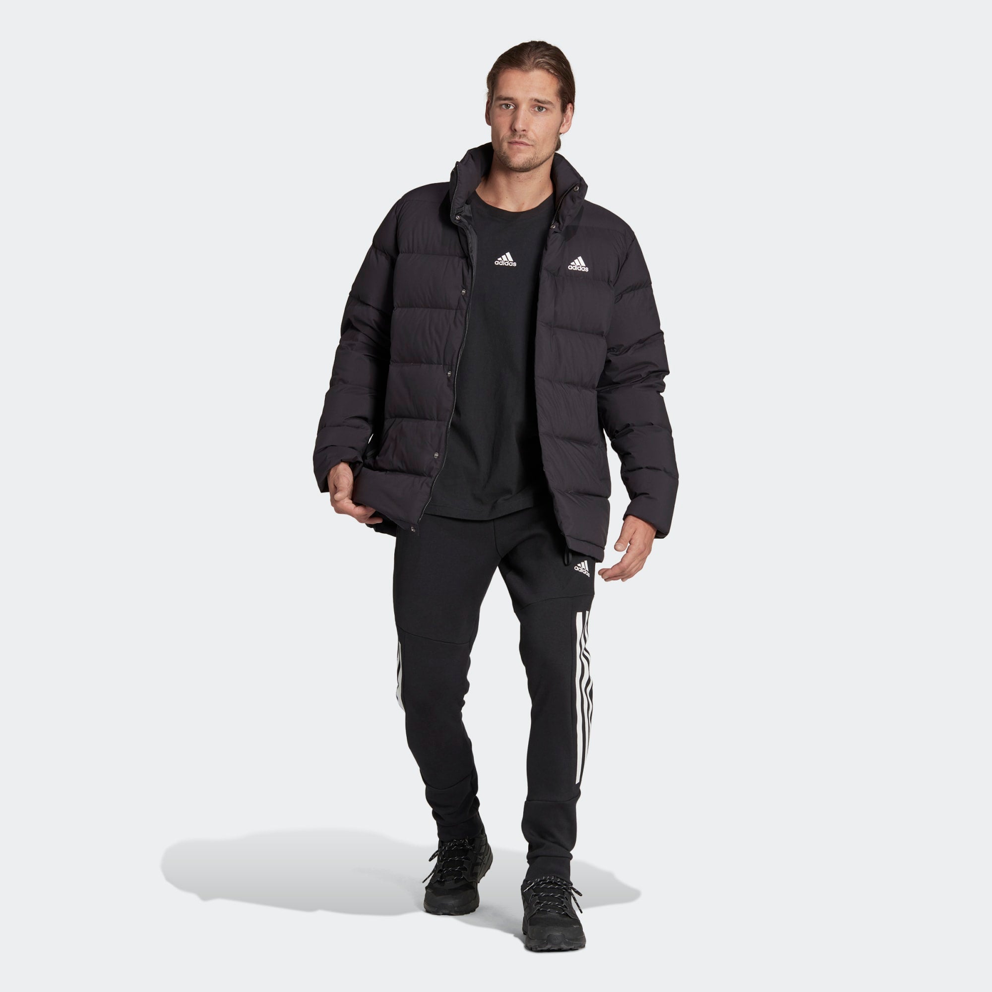 ADIDAS MENS HELIONIC MID-LENGTH DOWN JACKET