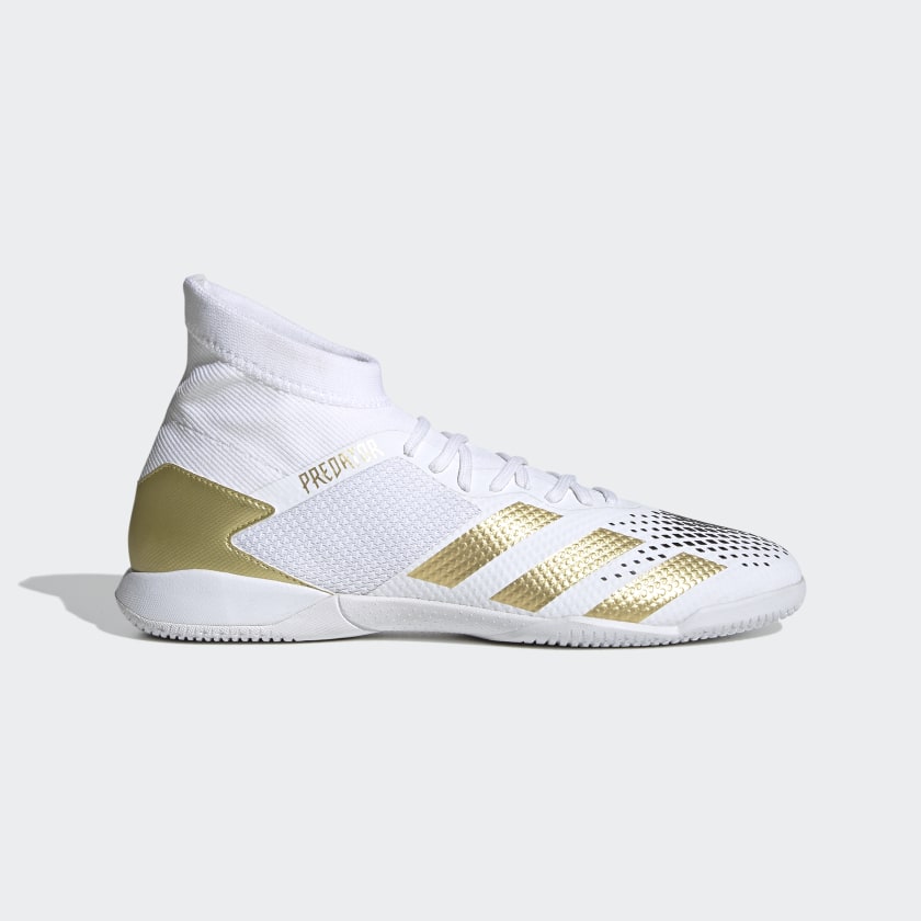 White and gold indoor soccer shoes hot sale