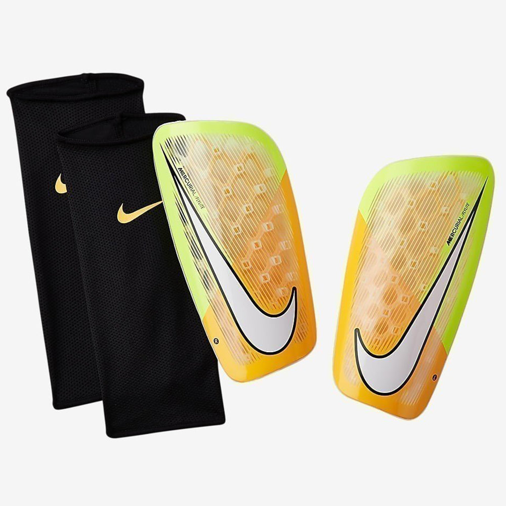 Mercurial Flyknit Shin Guards - Laser Orange/Volt - SP2085-817-NIKE by Nike | Available at Niky's Sports