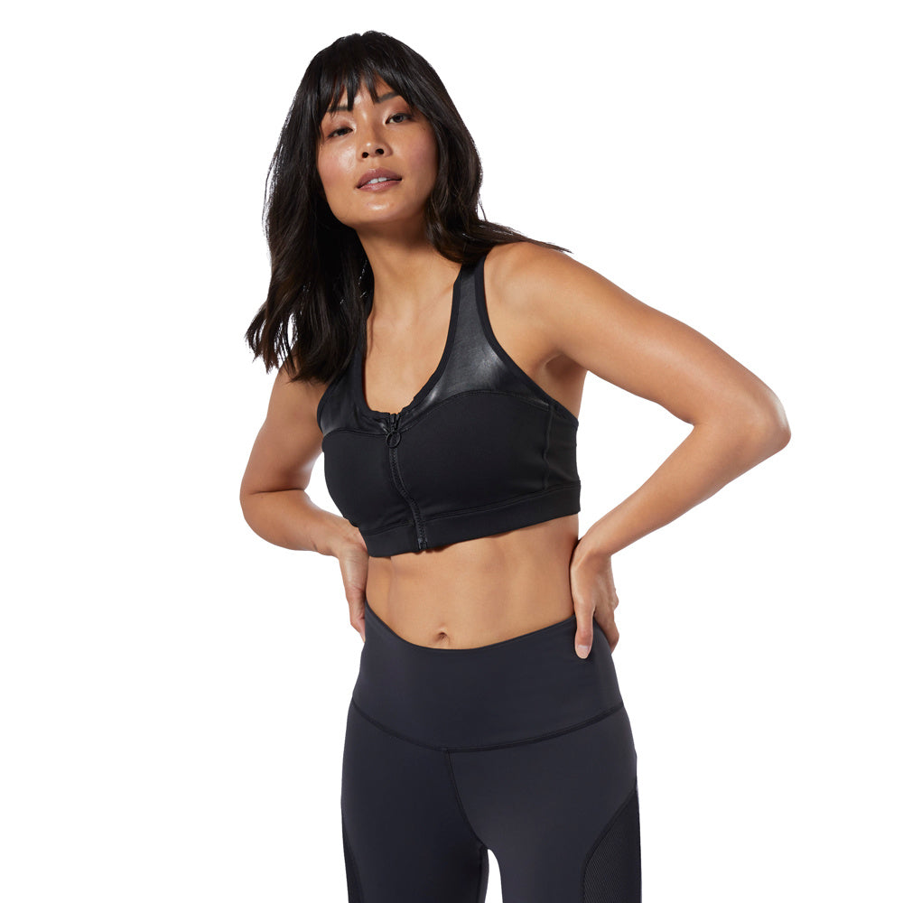 WOMEN'S REEBOK STUDIO CARDIO ZIP MEDIUM-IMPACT BRA - EB8111-REEBOK by Reebok | Available at Niky's Sports