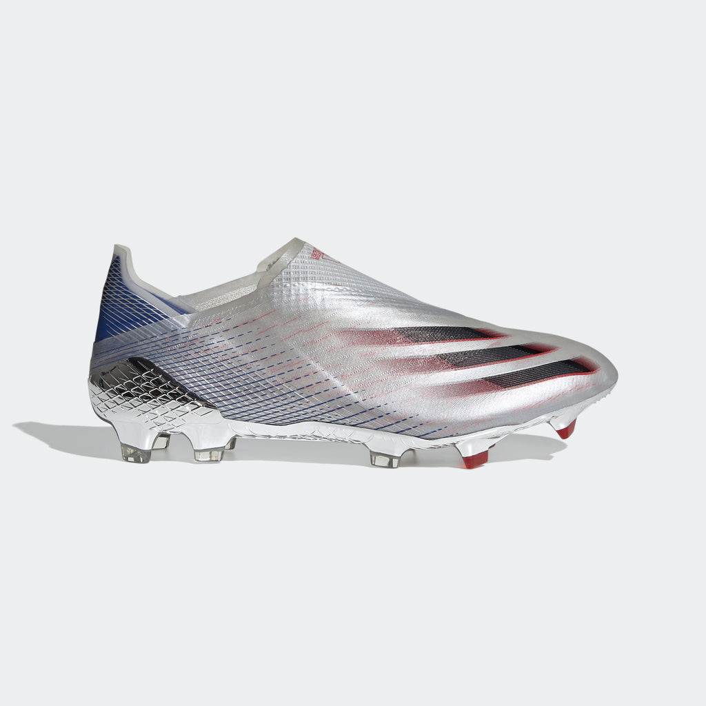X Ghosted+ FG Cleats - Silver Metallic/Core Black/Scarlet - FW8426-ADIDAS by Adidas | Available at Niky's Sports