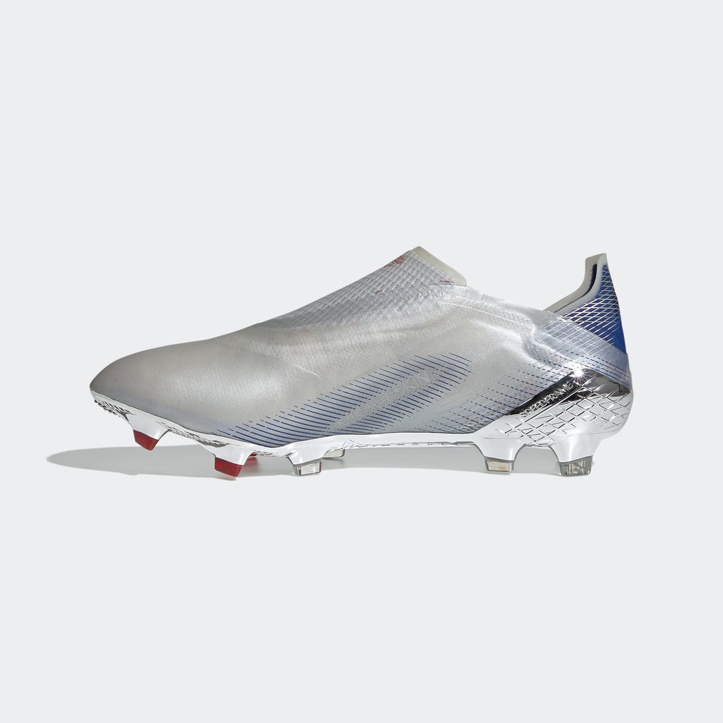 X Ghosted+ FG Cleats - Silver Metallic/Core Black/Scarlet - FW8426-ADIDAS by Adidas | Available at Niky's Sports