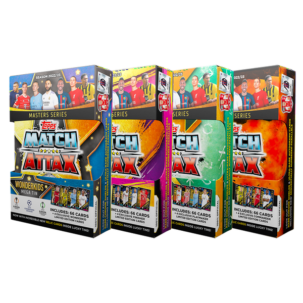 Topps UEFA Champions League Match Attax 22/23 Mega Tin Soccer Trading Cards Topps UEFA Champions League Match Attax 22/23 Mega Tin Soccer Trading Cards