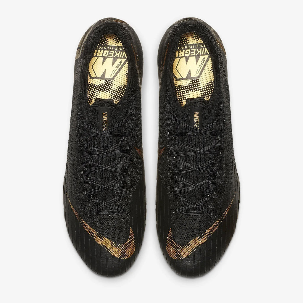 Men's Vapor 12 Elite FG Soccer Cleats - Black/Metallic Vivid Gold - AH7380-077-NIKE by Nike | Available at Niky's Sports