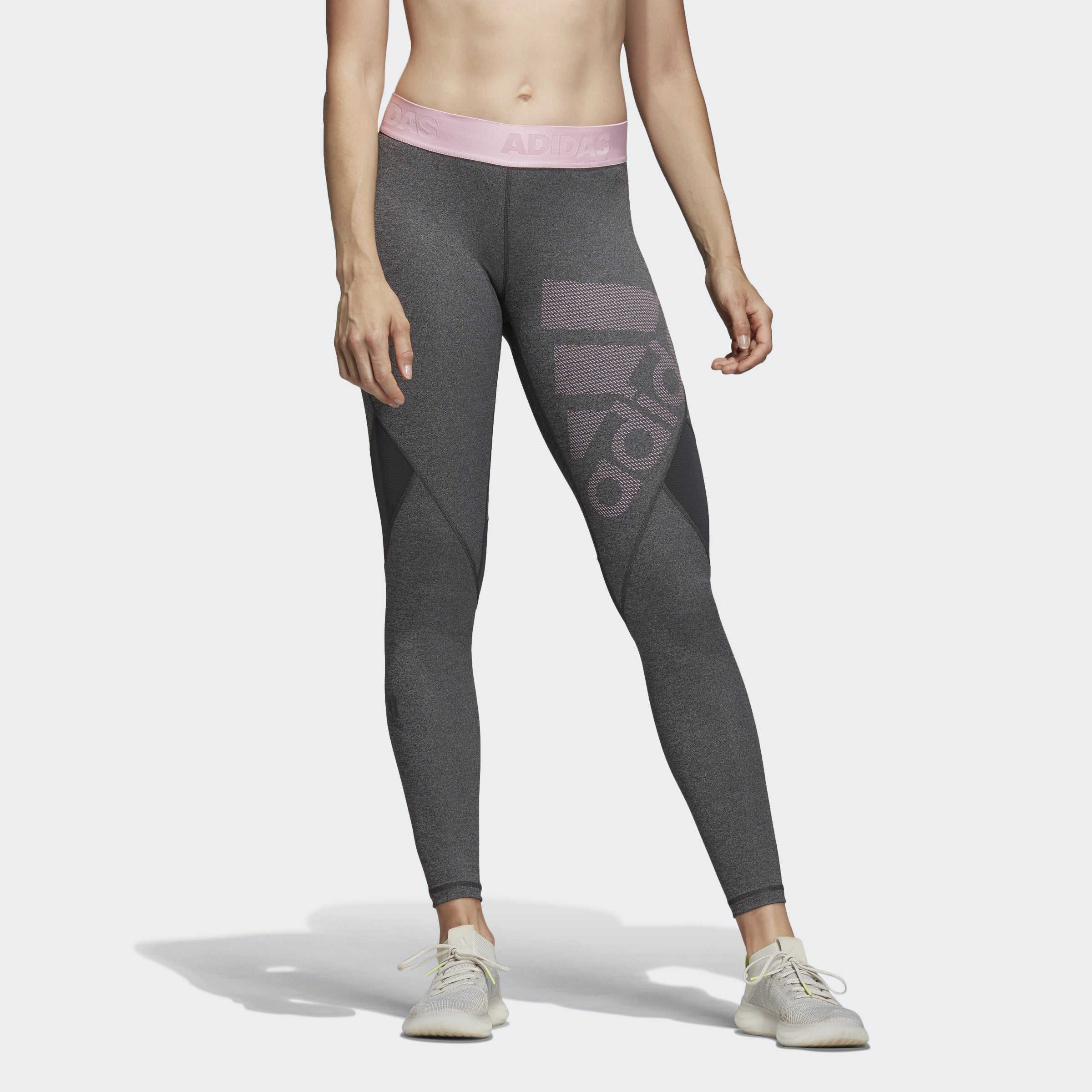 Women's Alphaskin Sport Training Leggings - Dark Grey Heather/True Pink - DT6214-ADIDAS by Adidas | Available at Niky's Sports