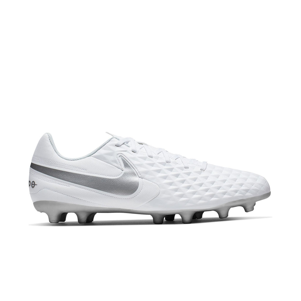 Tiempo Legend 8 Club FG/MG Cleats - White/Chrome/Pure Platinum - AT6107-100-NIKE by Nike | Available at Niky's Sports