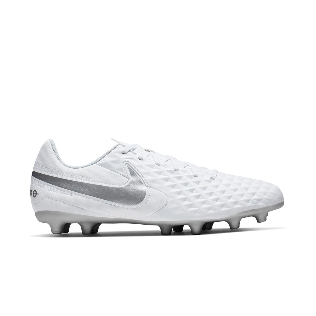 Tiempo Legend 8 Club FG/MG Cleats - White/Chrome/Pure Platinum - AT6107-100-NIKE by Nike | Available at Niky's Sports