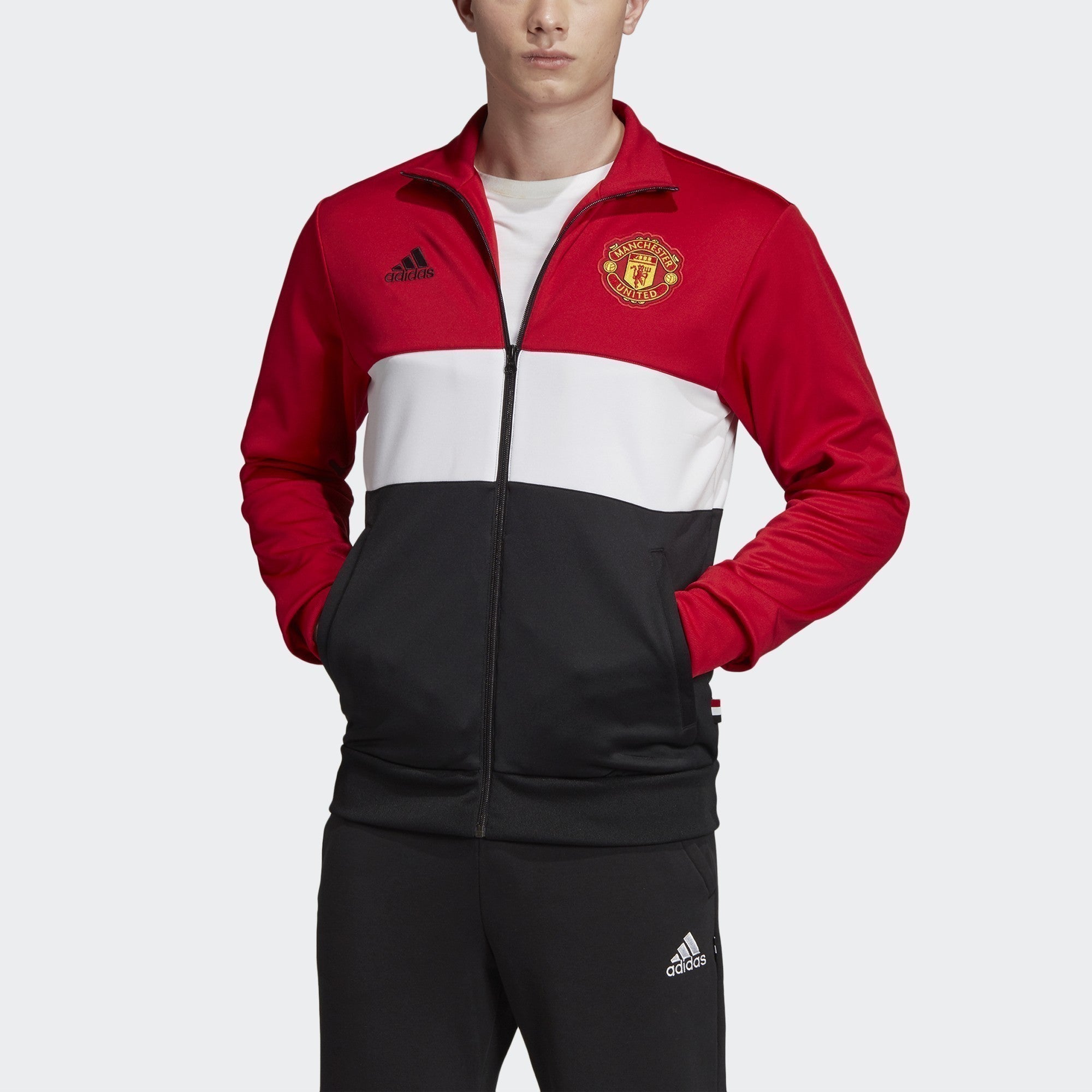 Men s Manchester United 3 Stripes Track Top Real Red White Black