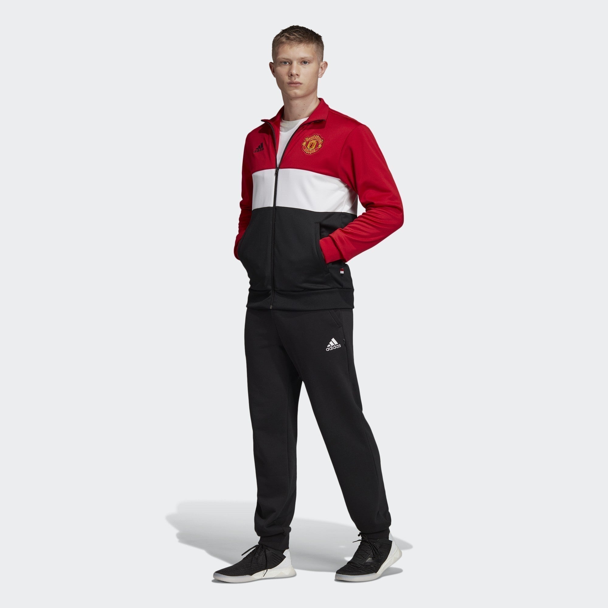 Men's Manchester United 3 Stripes Track Top - Real Red/White/Black