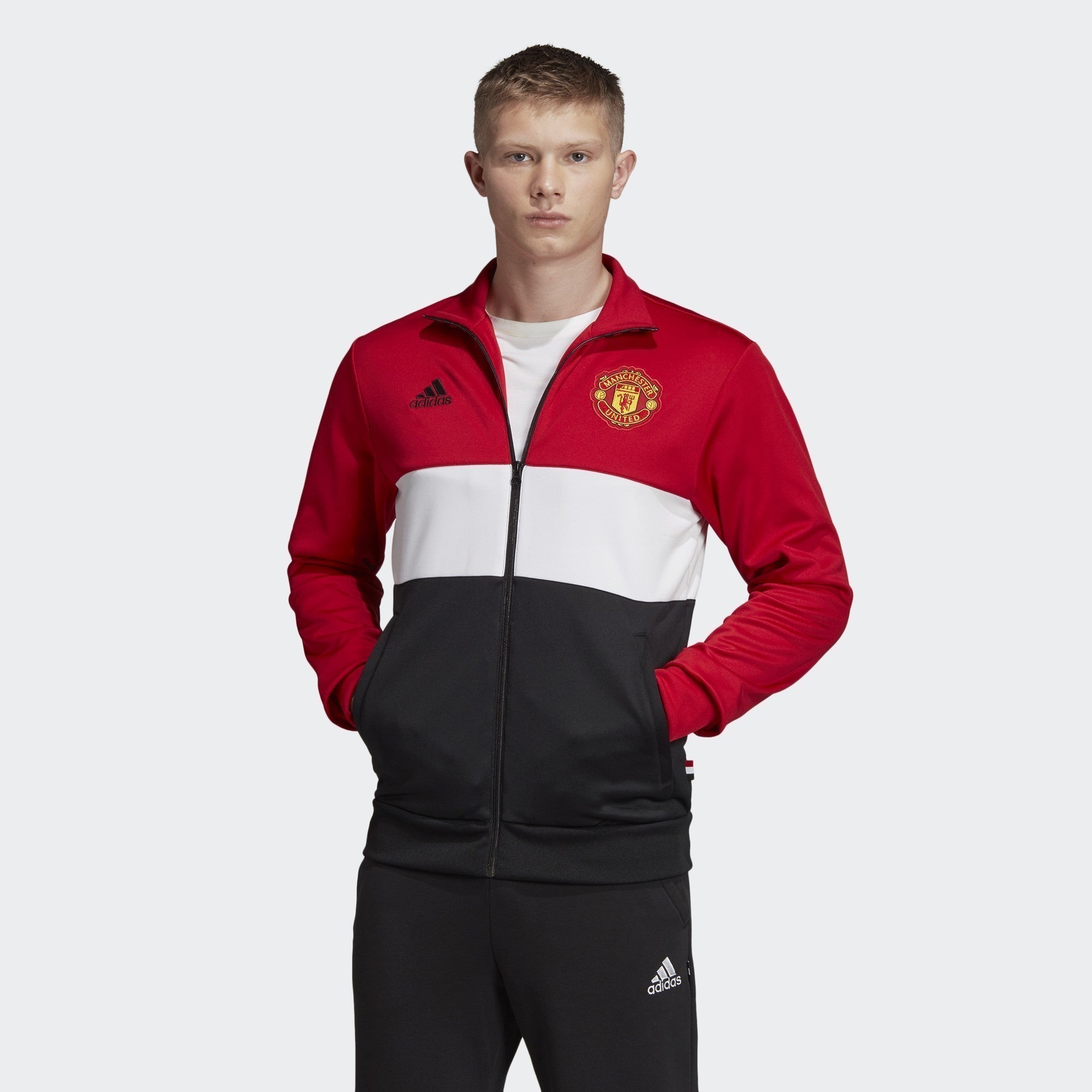 Men's Manchester United 3 Stripes Track Top - Real Red/White/Black