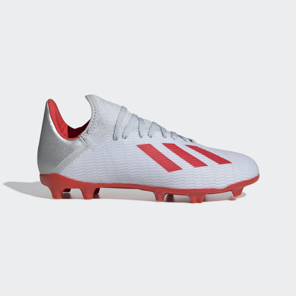 X 18.3 FG Kid's Cleats - Silver/Hi-Res Red/Footwear White - F35365-ADIDAS by Adidas | Available at Niky's Sports