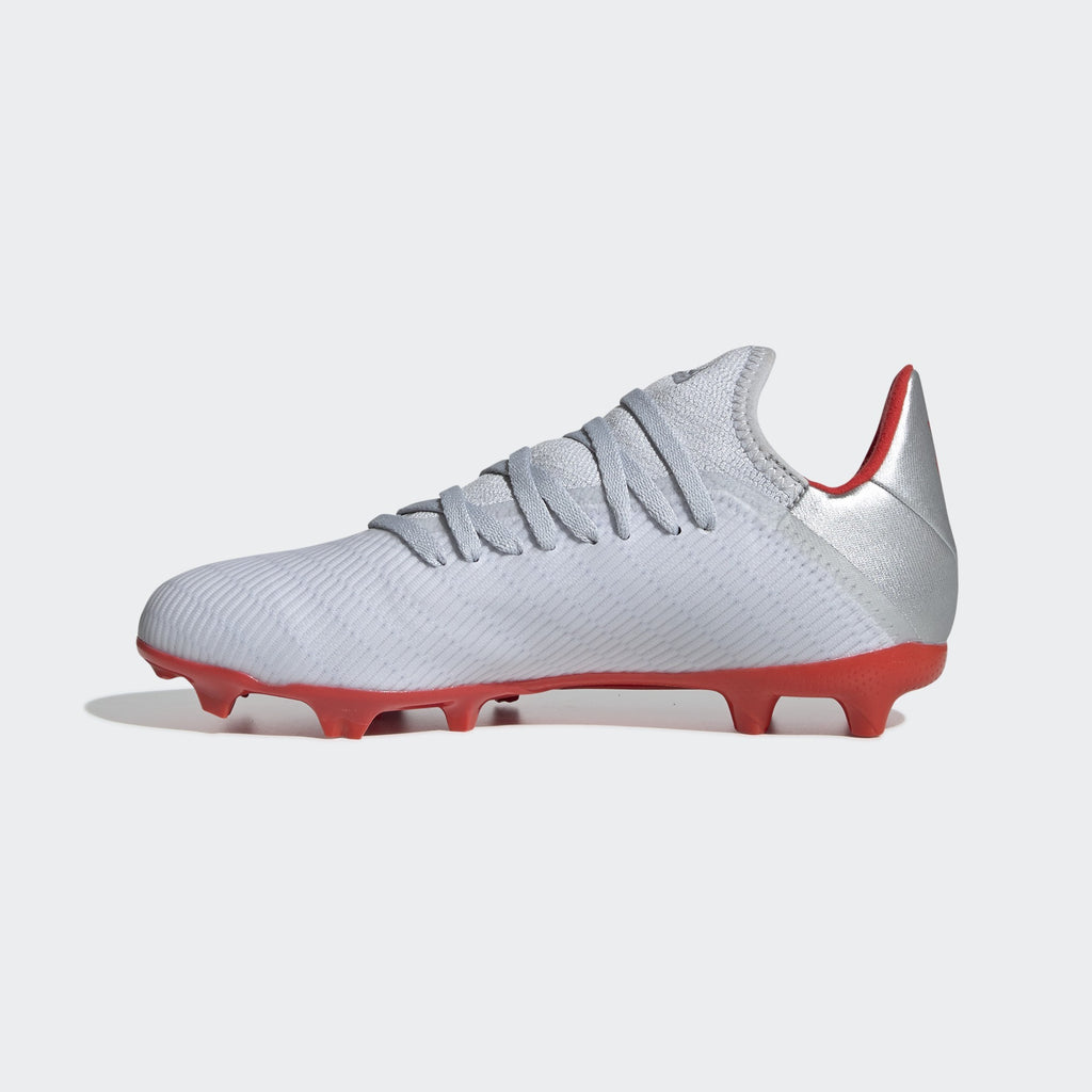X 18.3 FG Kid's Cleats - Silver/Hi-Res Red/Footwear White - F35365-ADIDAS by Adidas | Available at Niky's Sports
