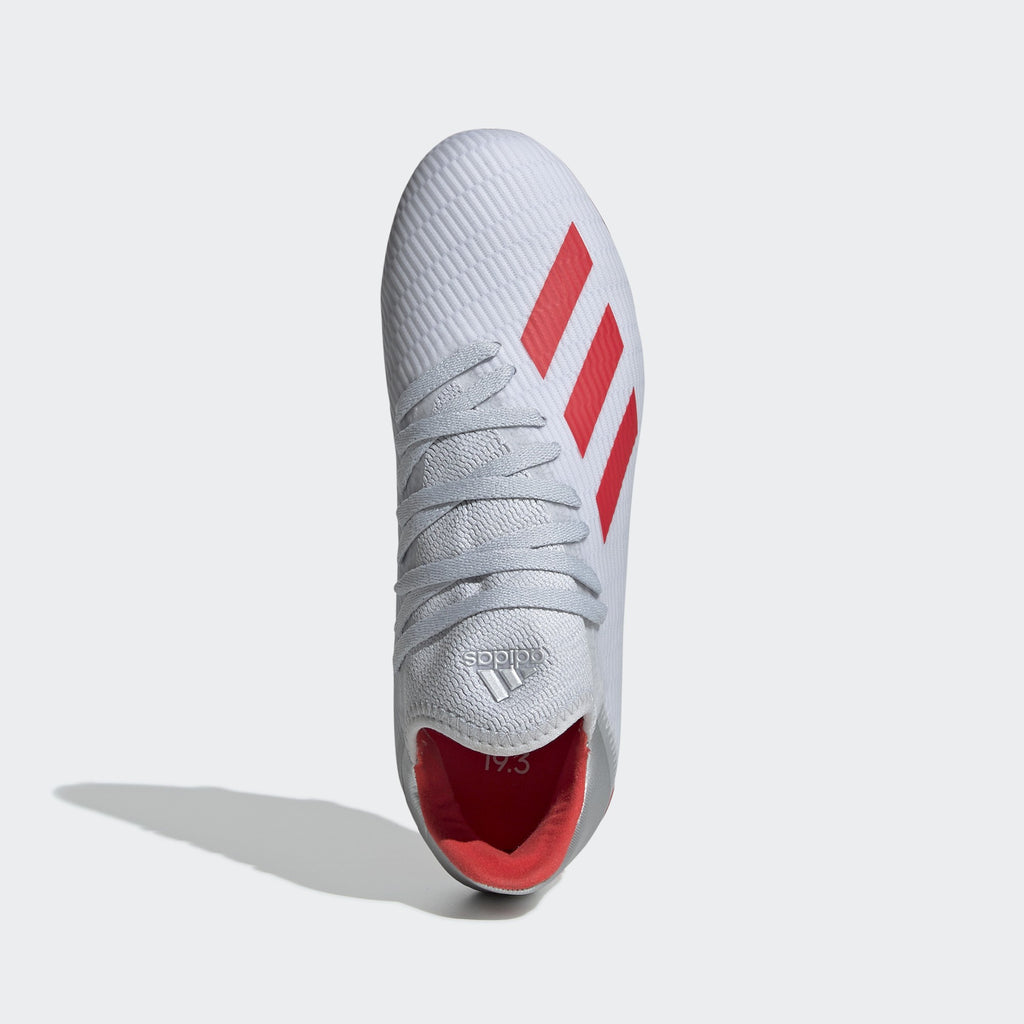 X 18.3 FG Kid's Cleats - Silver/Hi-Res Red/Footwear White - F35365-ADIDAS by Adidas | Available at Niky's Sports