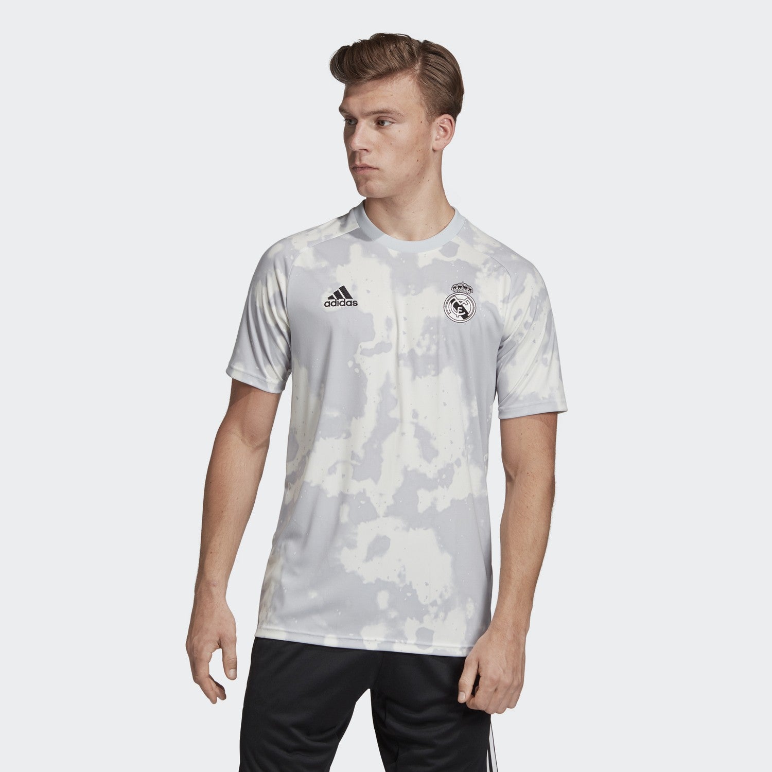 Men's Real Madrid Pre-Match Jersey - Grey/White - FL7865-ADIDAS by Adidas | Available at Niky's Sports