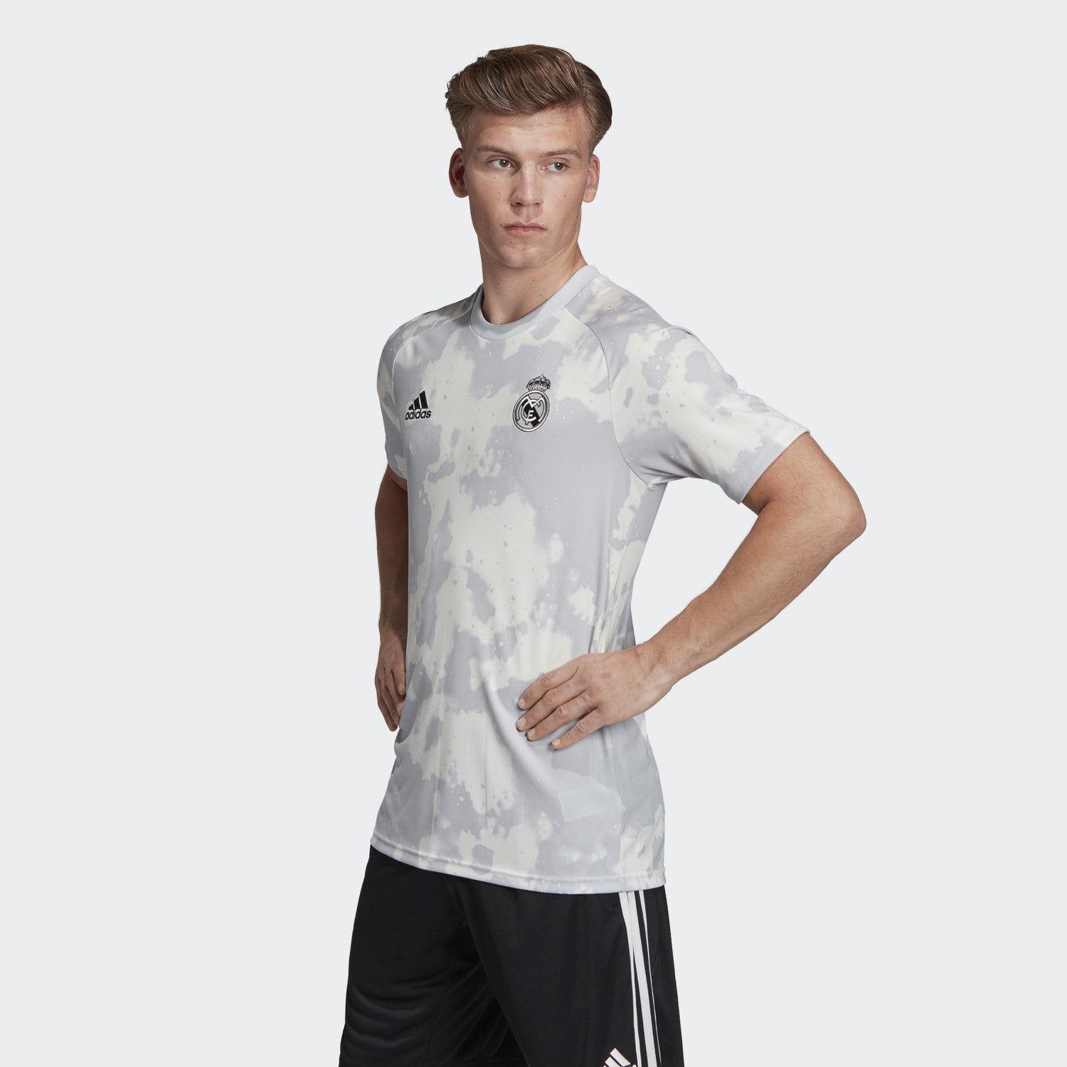 Men's Real Madrid Pre-Match Jersey - Grey/White - FL7865-ADIDAS by Adidas | Available at Niky's Sports