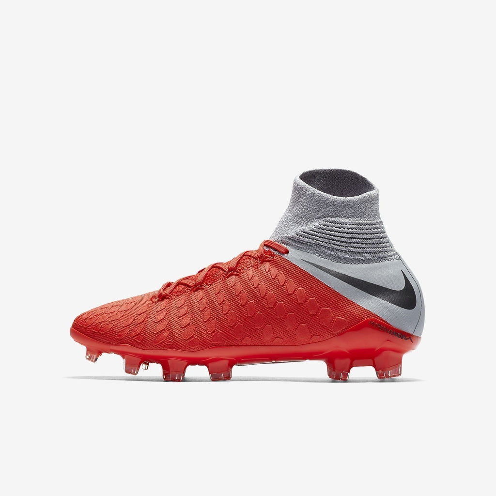 Kid's Hypervenom 3 Elite DF FG Soccer Cleats - Crimson/Grey/Silver