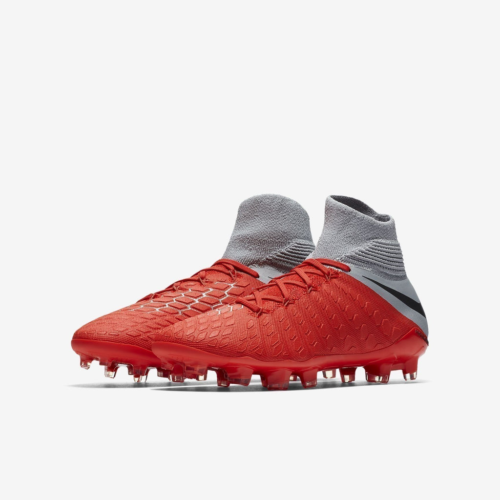 Kid's Hypervenom 3 Elite DF FG Soccer Cleats - Crimson/Grey/Silver