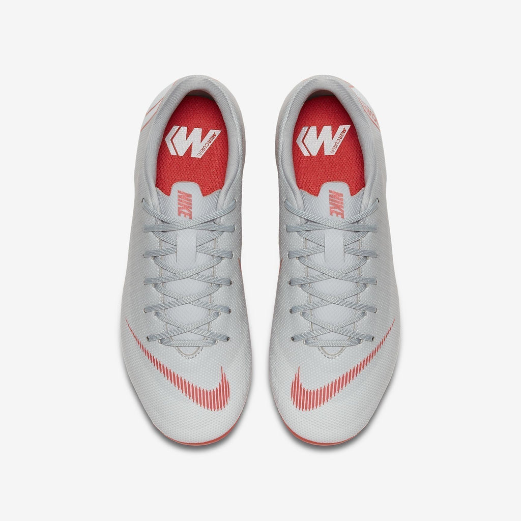 Kid's Vapor 12 Academy MG FG Soccer Cleats - Grey/Platinum/Silver - AH7347-060-NIKE by Nike | Available at Niky's Sports