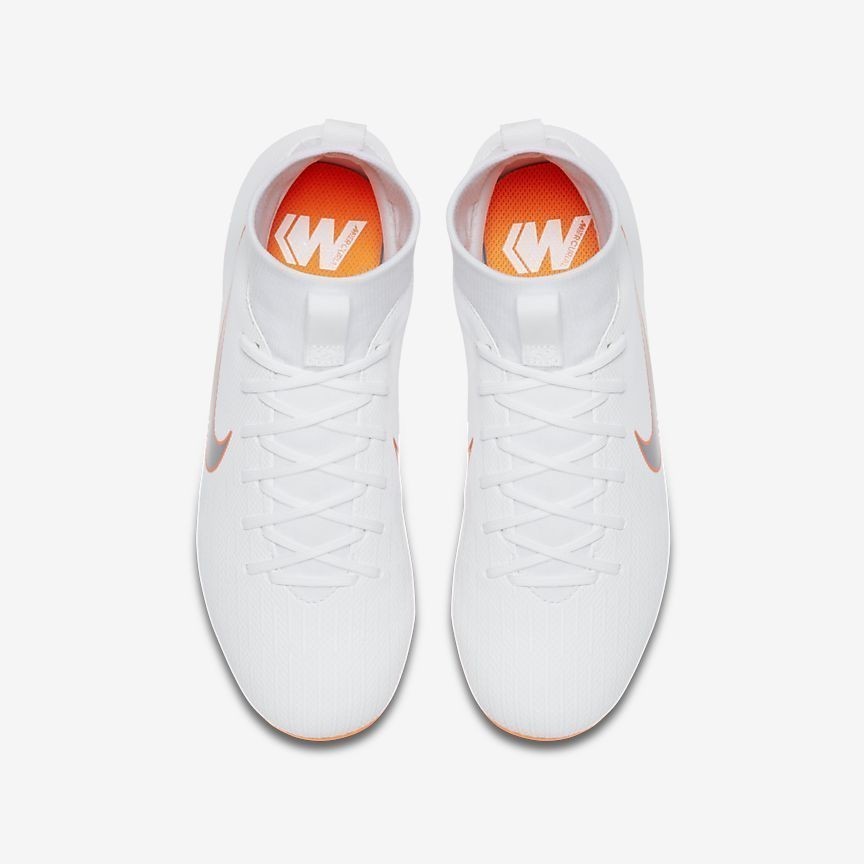Kid's Superfly VI Academy MG Soccer Cleats - White/Total Orange/Grey - AH7337-107-NIKE by Nike | Available at Niky's Sports