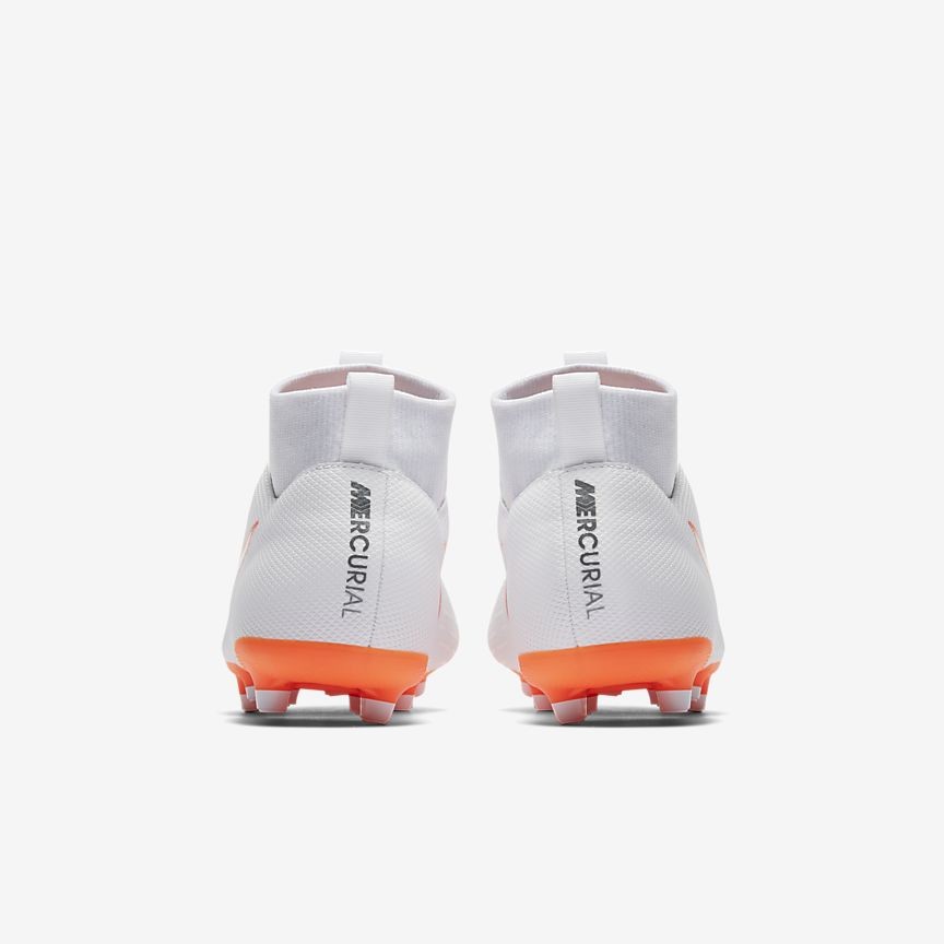 Kid's Superfly VI Academy MG Soccer Cleats - White/Total Orange/Grey - AH7337-107-NIKE by Nike | Available at Niky's Sports