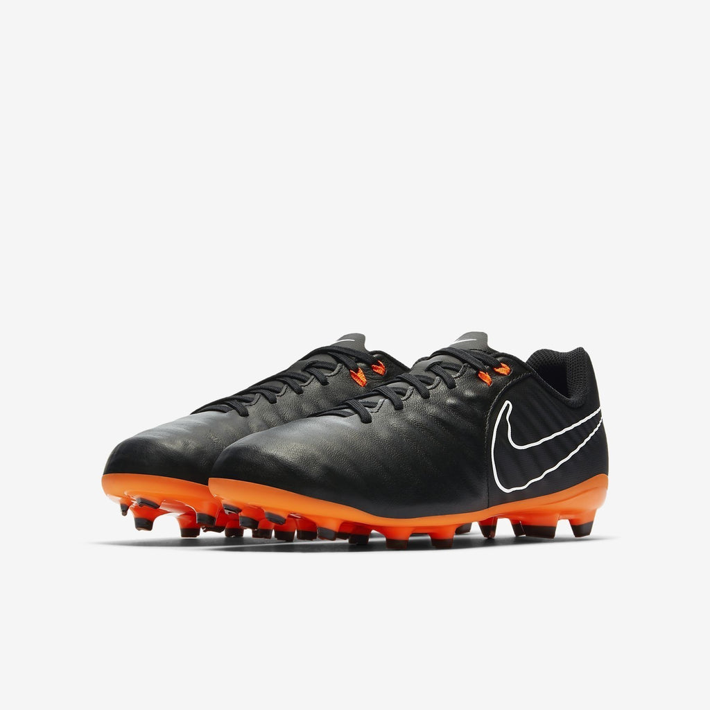 Kid's Legend 7 Academy FG Soccer Cleats - Black/Black/White/Total Orange - AH7254-080-NIKE by Nike | Available at Niky's Sports