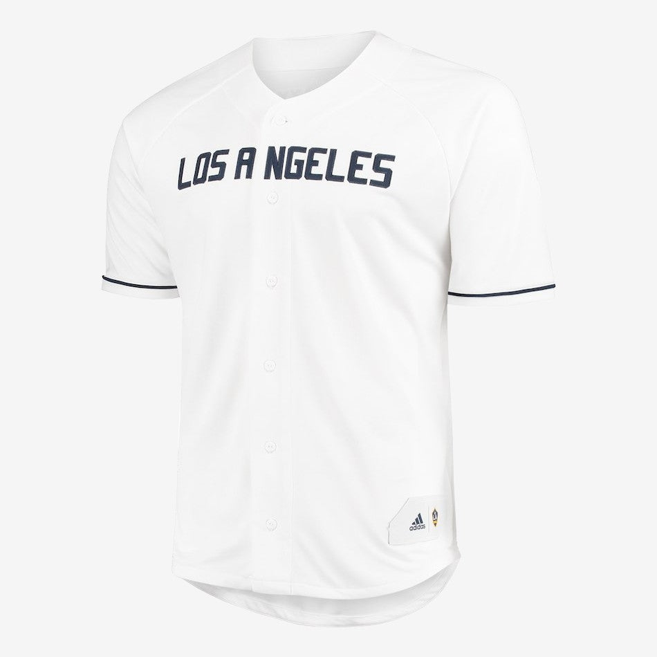 Men's LA Galaxy Streetwear Baseball Jersey - White - 12I3A-SGE2-FG7LGAX-ADIDAS by Adidas | Available at Niky's Sports