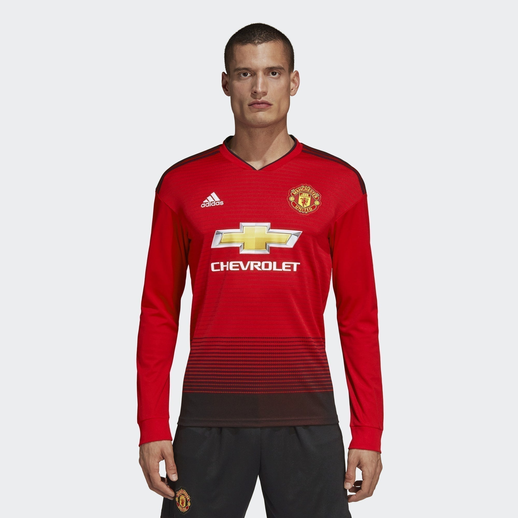 Men's Manchester United Longsleeve Home Jersey - Real Red/Black