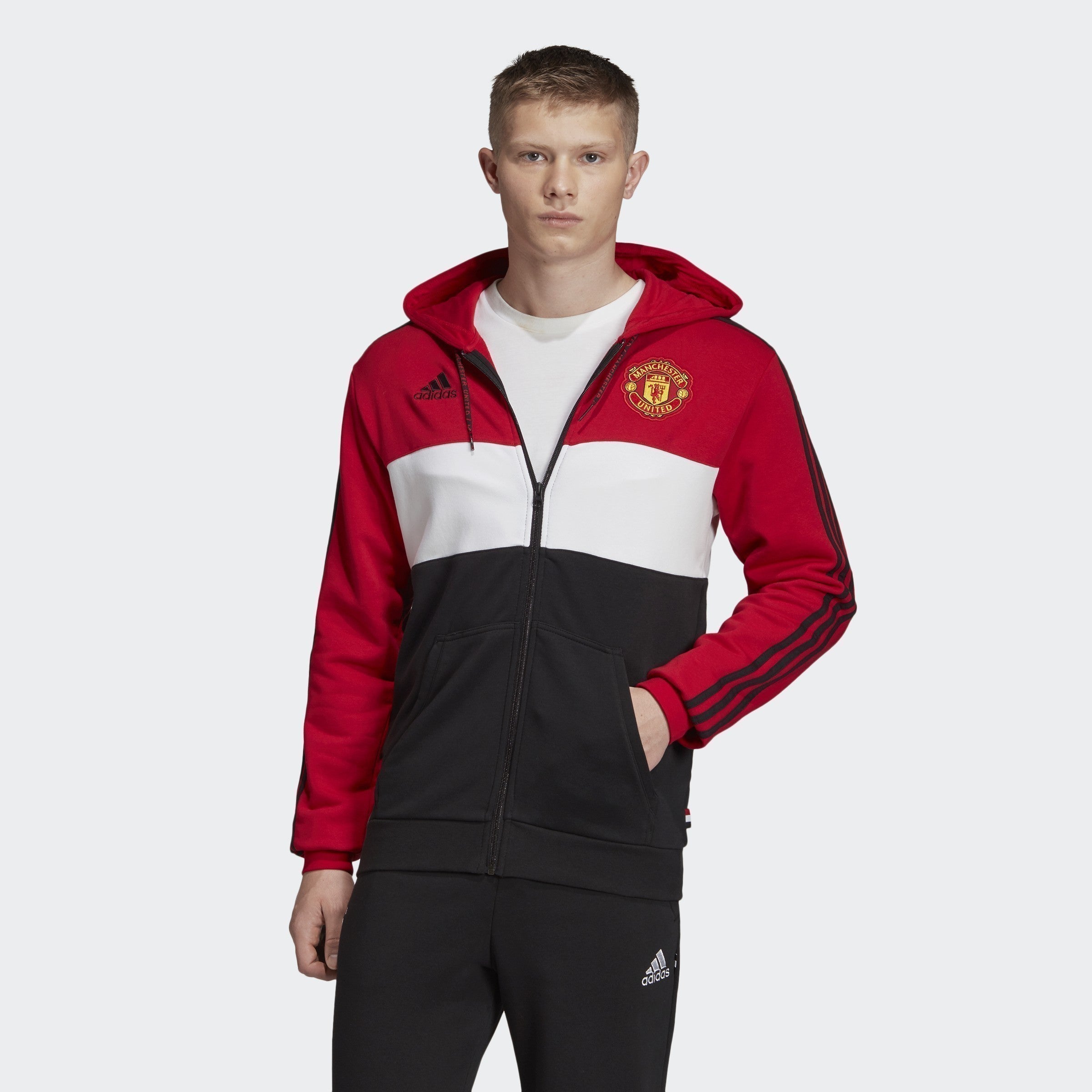 Men's Manchester United Hoodie - Real Red/White/Black - DX9084-ADIDAS by Adidas | Available at Niky's Sports