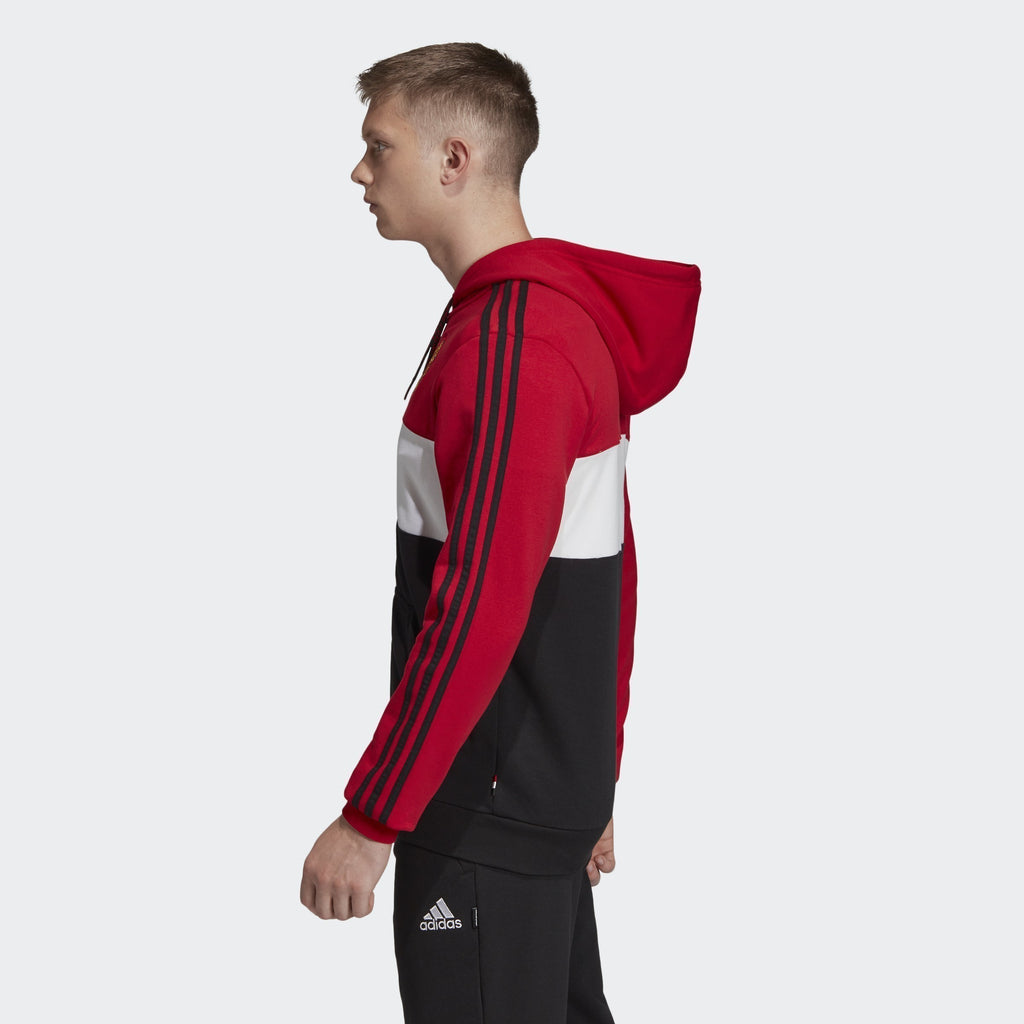 Men's Manchester United Hoodie - Real Red/White/Black - DX9084-ADIDAS by Adidas | Available at Niky's Sports