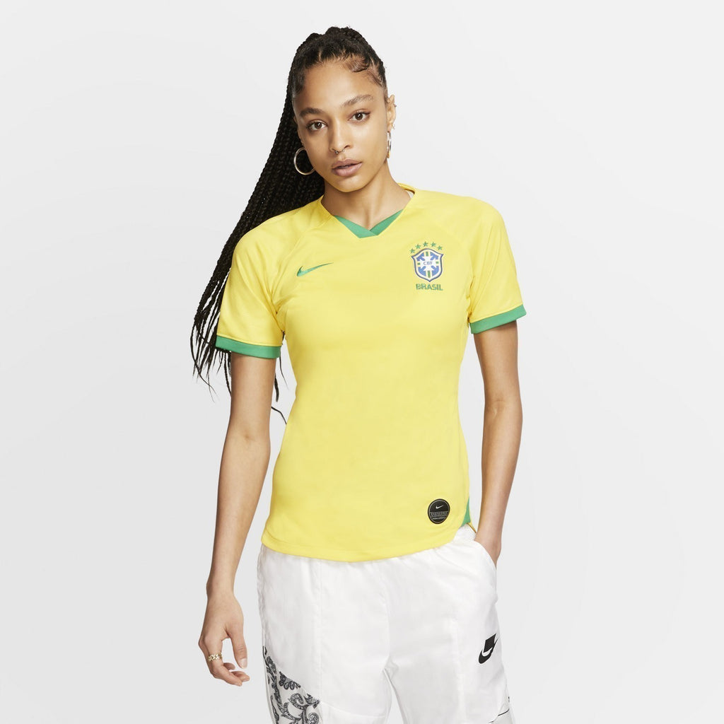 Women's Brasil CBF 2019 Stadium Home Jersey - Midwest Gold/Lucky Green - AJ4390-749-NIKE by Nike | Available at Niky's Sports
