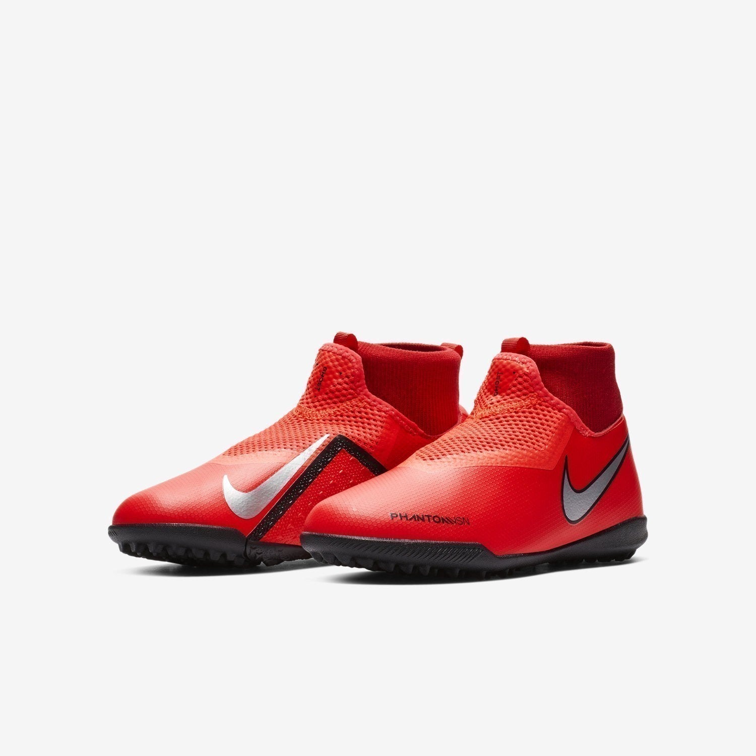 Kid's PhantomVSN Academy DF TF Soccer Shoes - Bright Crimson/Gym Red/Black/Metallic Silver