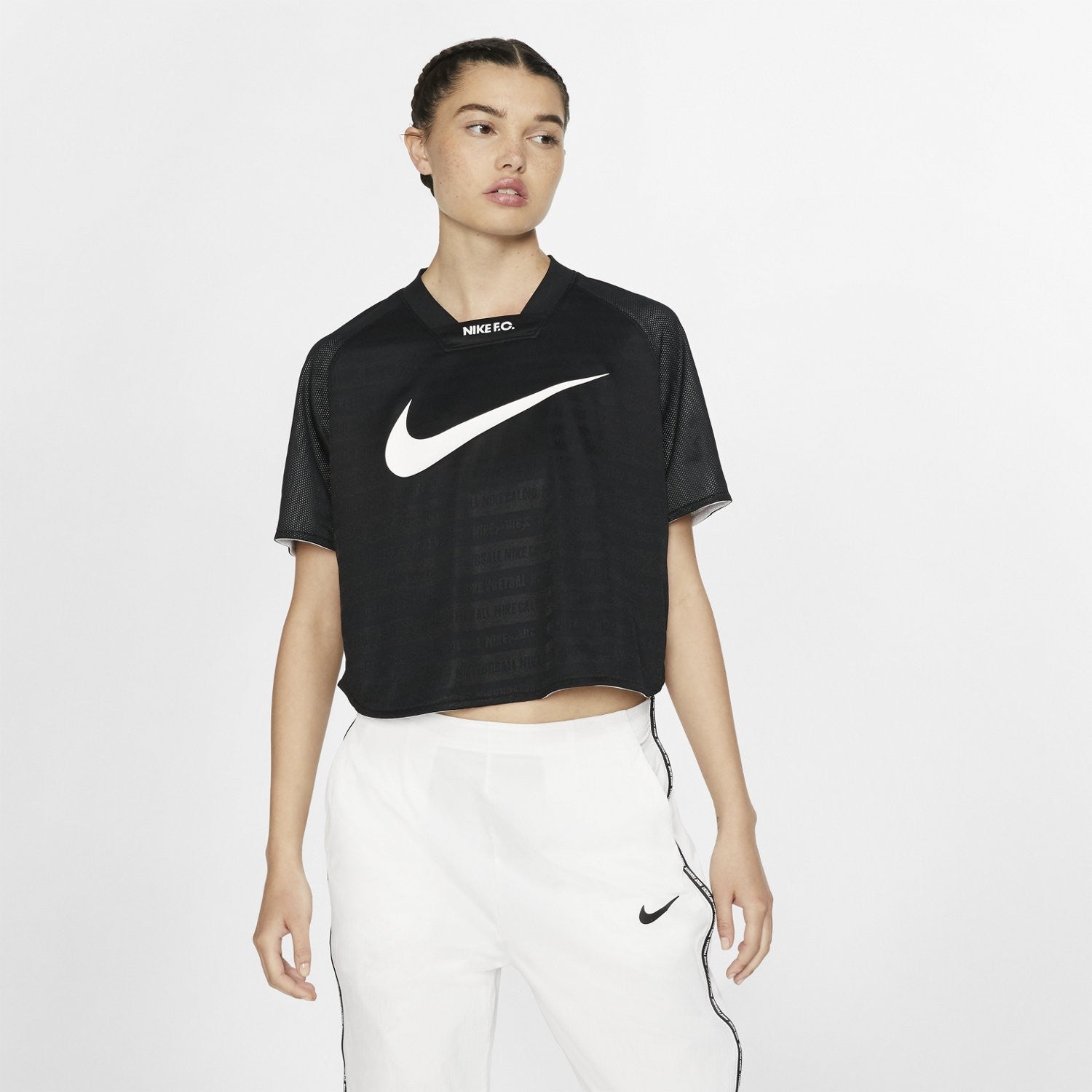 F.C. Dri-FIT Short-Sleeve Crop Top - Black/White