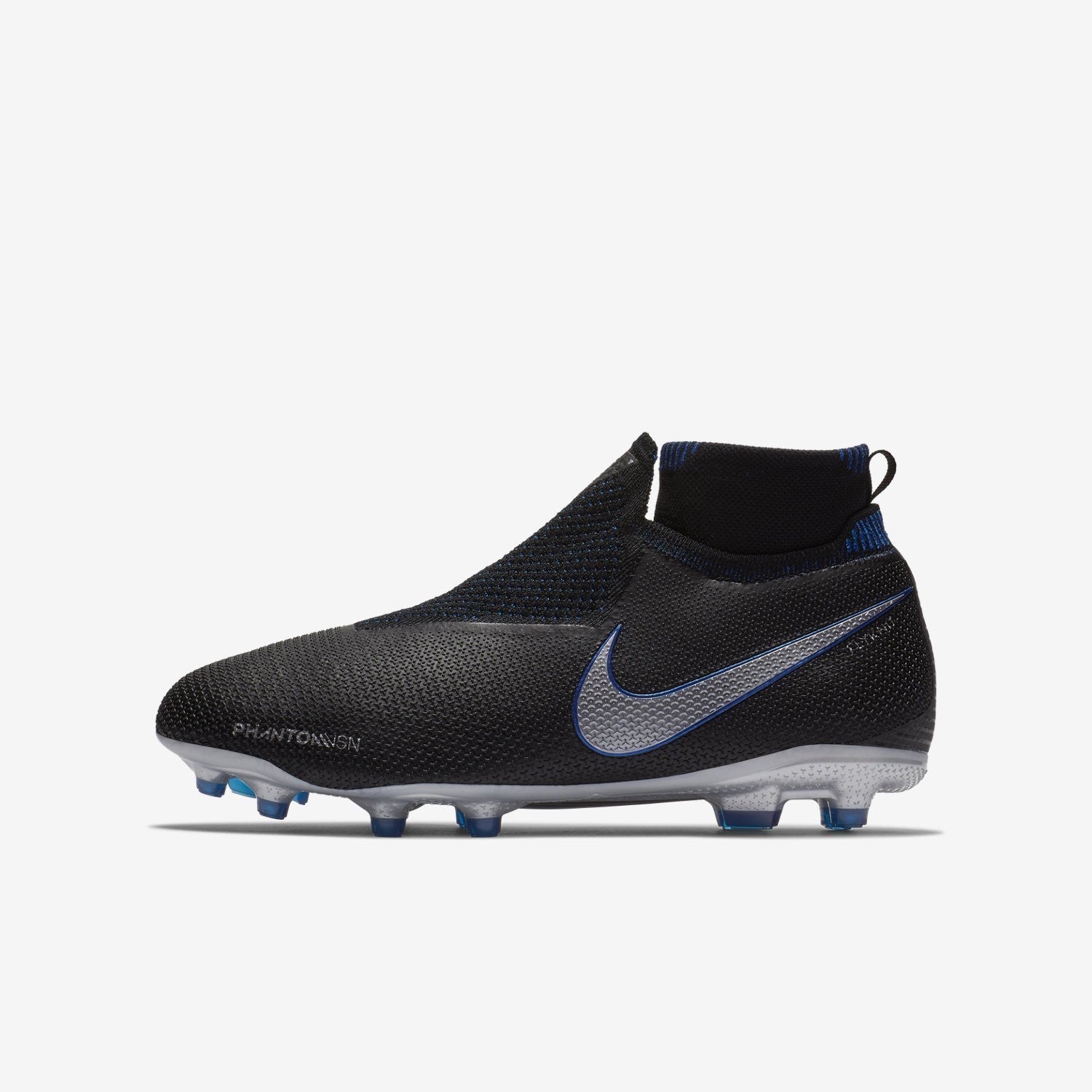 Kid's Phantom Vision Elite DF MG Soccer Cleats - Black/Racer Blue/Metallic Silver