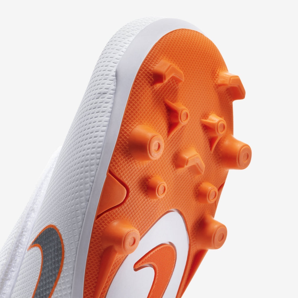 Kid's Mercurial Vapor XII Academy MG Soccer Cleats - White/Total Orange/Grey - AH7351-107-NIKE by Nike | Available at Niky's Sports