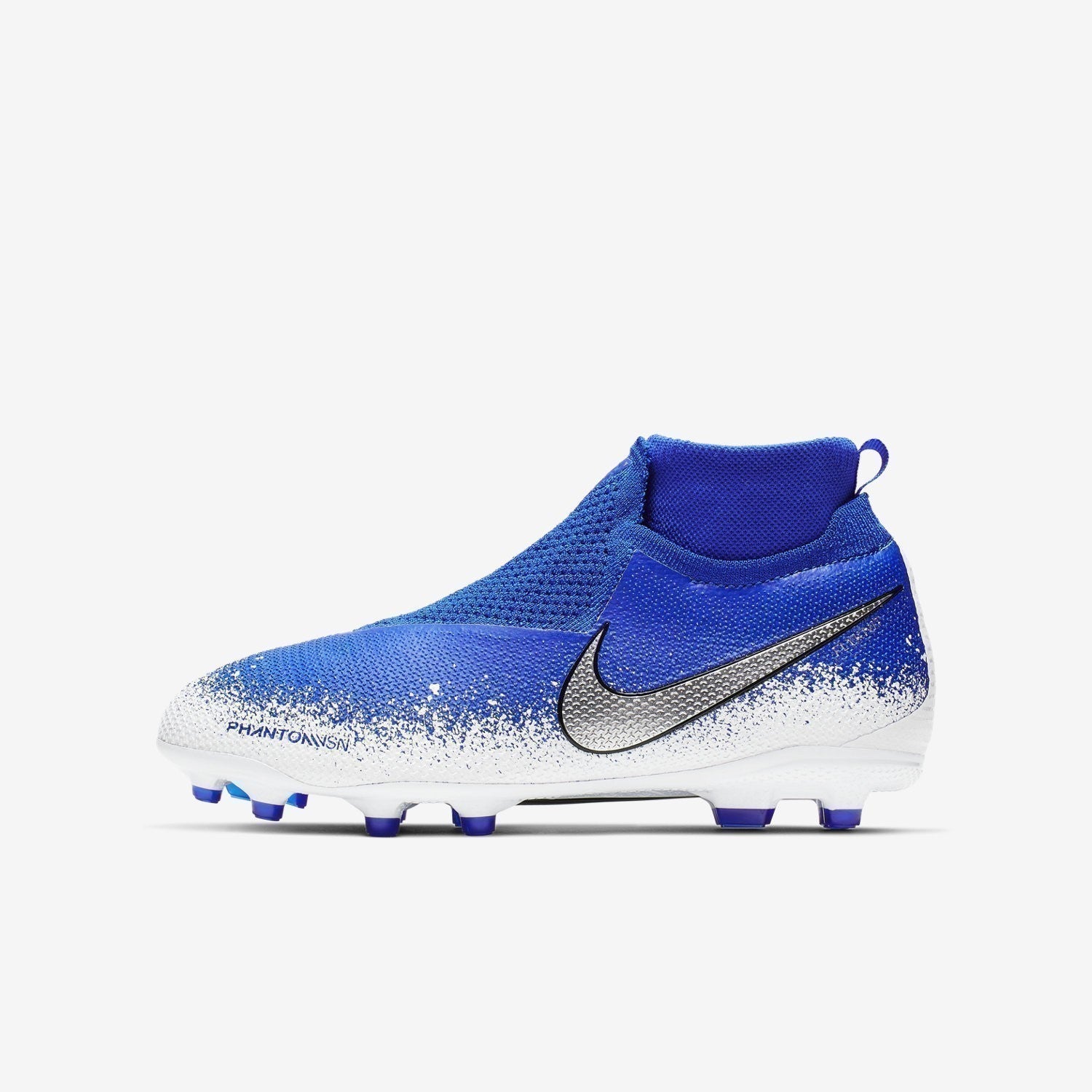Kid's PhantomVSN Elite Dynamic Fit MG Cleats - Racer Blue/White/Chrome - AO3289-410-NIKE by Nike | Available at Niky's Sports