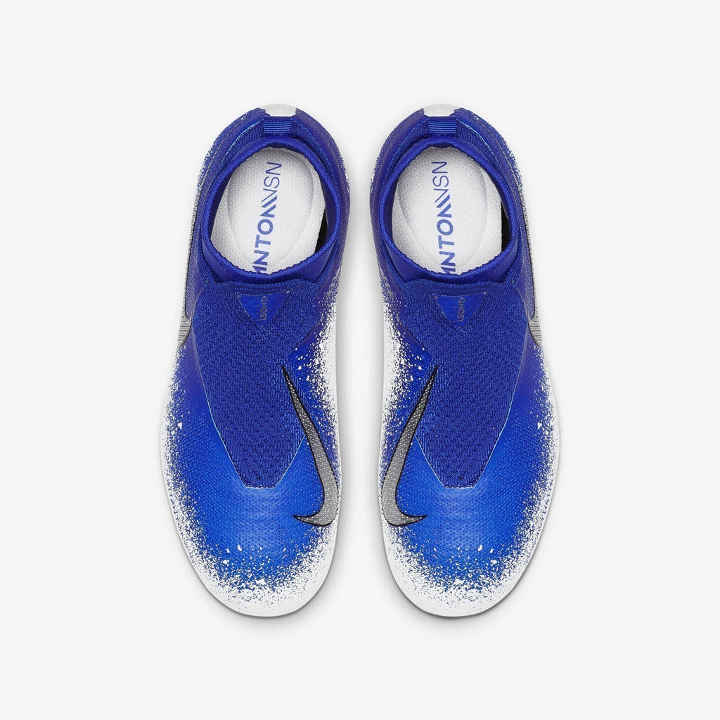 Kid's PhantomVSN Elite Dynamic Fit MG Cleats - Racer Blue/White/Chrome - AO3289-410-NIKE by Nike | Available at Niky's Sports