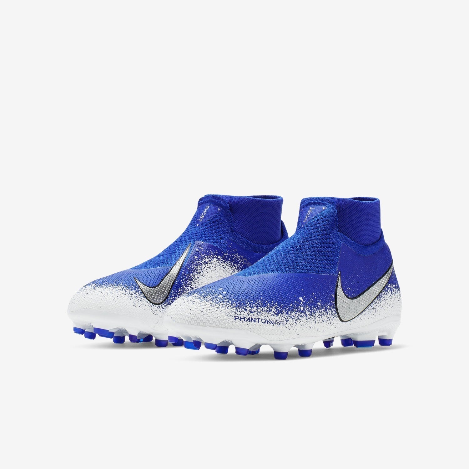 Kid's PhantomVSN Elite Dynamic Fit MG Cleats - Racer Blue/White/Chrome