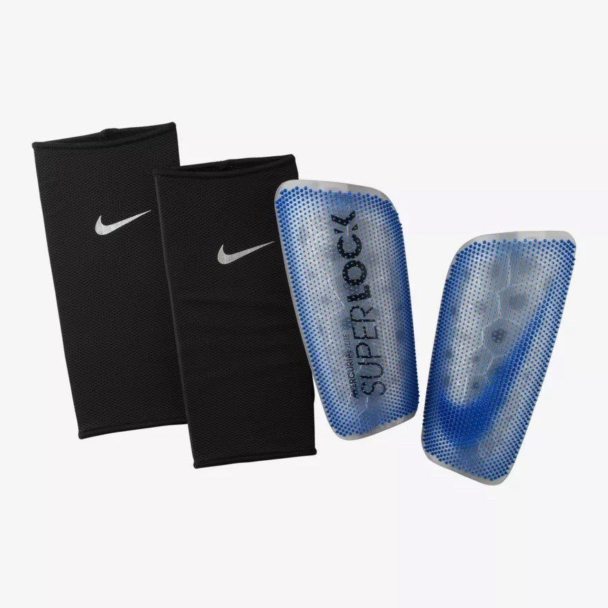 Mercurial Lite SuperLock Soccer Shin Guards - Racer Blue/Black/Metallic Silver - SP2163-410-NIKE by Nike | Available at Niky's Sports